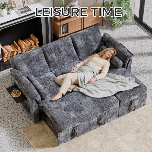 63'' Sleeper Sofa Bed with Side Table & Adjustable Backrest - Image 6
