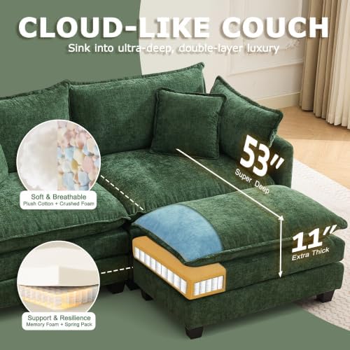 113" Modular Sectional Sofa, L Shaped Cloud Couch - Image 3