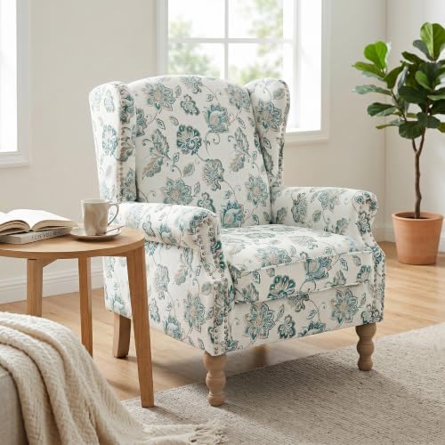 Mid Century Floral Wingback Chair by Unknown