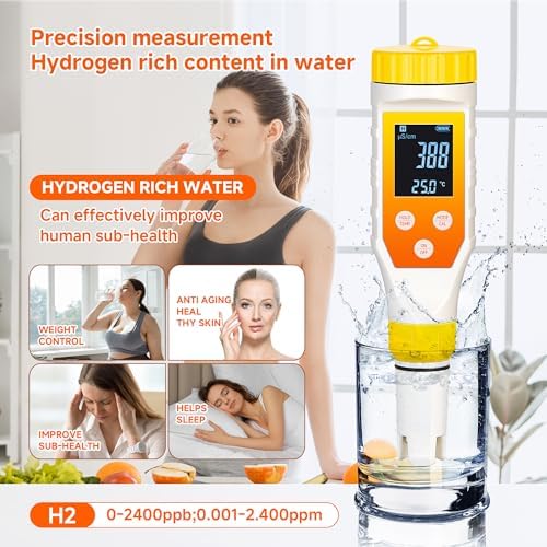 Hydrogen Water Tester, PH Meter 7 in 1 H2/TDS/EC/ORP/Salt/Temp - Image 3