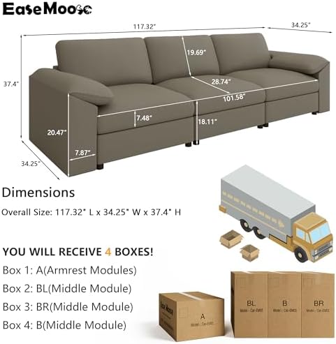 EASE MOOSE Modular Sectional Sofa, 3 Seat Sectional Couch, Light Grey - Image 2