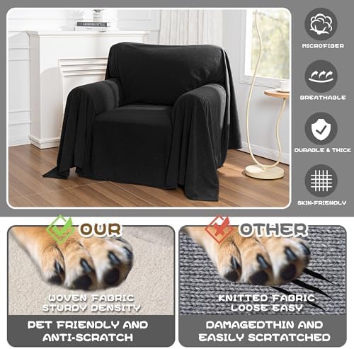 MYSKY HOME Black Couch Covers for Reclining Couch, Non-Slip Sectional Sofa - Image 2