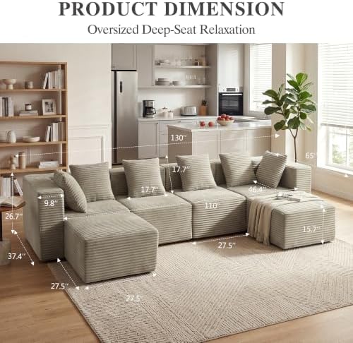 130" Modular Sectional Cloud Couch, U Shaped Sofa - Image 3