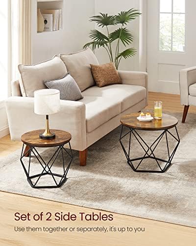 VASAGLE Small Round Coffee Table Set of 2, - Image 4