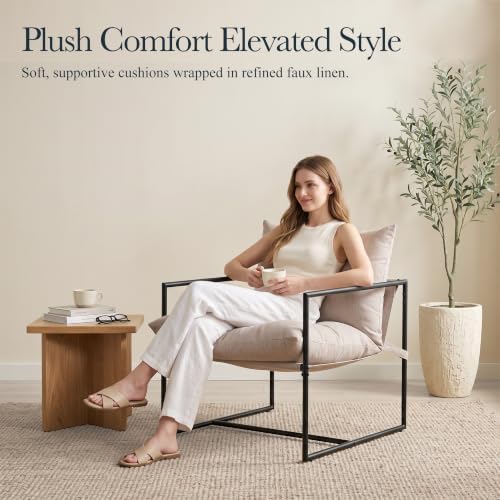Modern Accent Chair, Upholstered Reading Sling Chair - Image 4