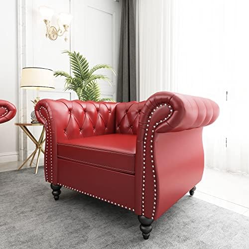 ORRD Chesterfield Chair, Modern Leather Tufted Accent Sofa Couch Chair - Image 3