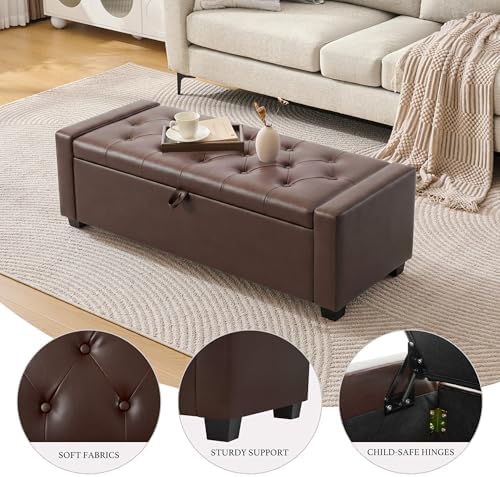 Huatean Home 48" Ottoman with Storage, Dark Brown Storage Ottoman Bench - Image 4