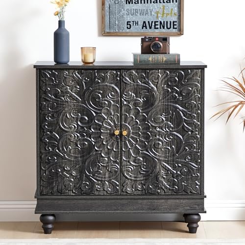 31" Accent Storage Cabinet, Floral Embossed 2 Door Sideboard by WelcometoFurnitureSalon