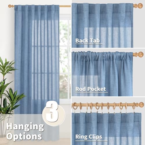 YoungsTex Blue Linen Kitchen Window Over Sink Curtains 36 Inch Length - Image 5