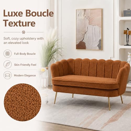anwickjeff 59" Wide Modern Boucle Loveseat Small Sofa Small Mini Room Couch - Image 3