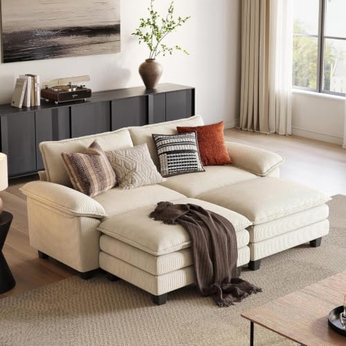 LINSY HOME 90'' Modular Sectional Sofa 2 Seat Couch Corduroy Cloud Couch by LINSYHOME