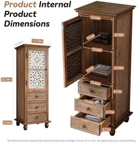 LKTART Solid Wood Tall Accent StorageCabinet, Narrow Carved Sideboard Buffet - Image 4