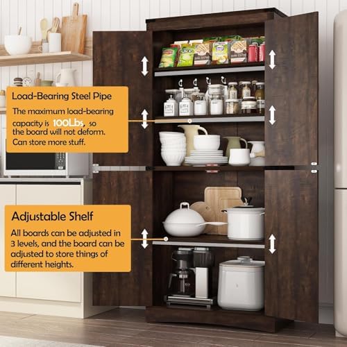 chartustriable 71in Farmhouse Kitchen Pantry Cabinet, Tall Storage Cabinet - Image 3
