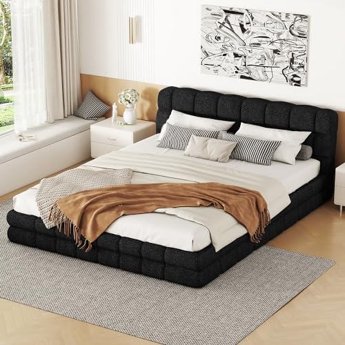 SOFTSEA Queen Size Upholstered Platform Bed, Fleece Floor Bed - Image 3