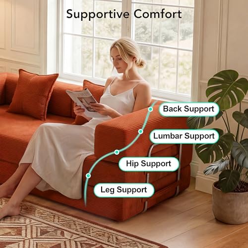 WEUP 5-in-1 Convertible Sofa Bed, Corduroy Floor Sofa Loveseat Sleeper - Image 5