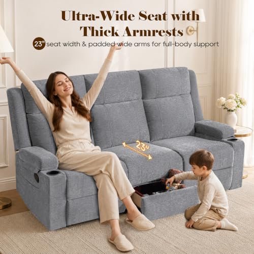 GUEAPY Reclining Sofa for Living Room, Flip-Down Center Backrest, 4 Cup Holders - Image 4