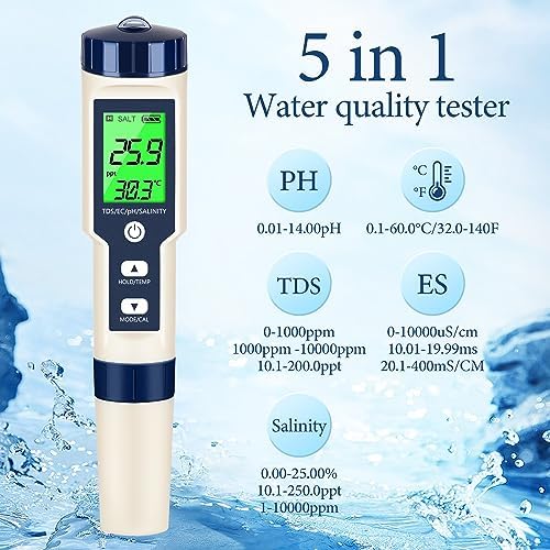 PH Meter & TDS Meter Digital Water Tester 5 in 1 Salinity Tester PH Temp EC and - Image 3