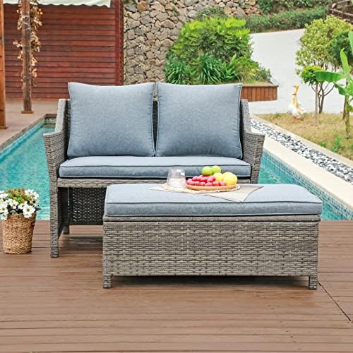 OC Orange-Casual Wicker Patio Loveseat Sofa w/Storage Ottoman - Image 6