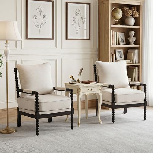 DUHOME Linen Fabric Spindle Accent Chairs Set of 2 by DuhomeElegantLifestyle