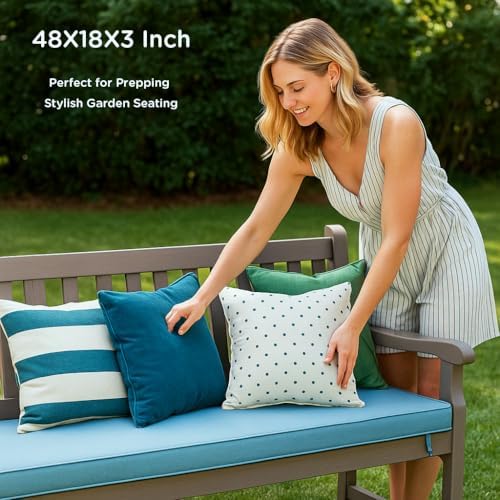 Codi Outdoor Bench Cushion for Patio Furniture, Teal Blue - Image 6
