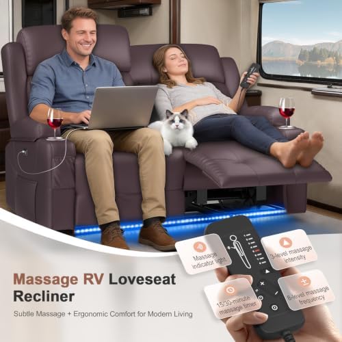 Reclining Loveseat Sofa, RV Loveseats Recliner Sofas Wall Hugger, Double - Image 4