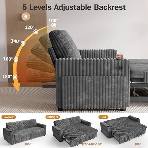 Sunny Heart 91" Plush Corduroy L Shaped Sectional Sleeper Sofa Bed - Image 4