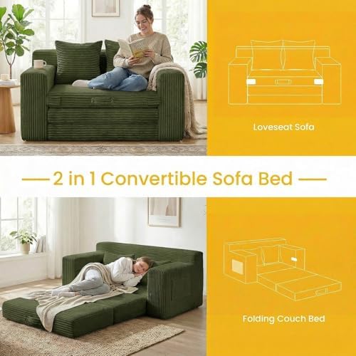 Boneless Loveseat Sleeper Sofa Bed: 3-in-1 Convertible Sofa Bed - Image 4