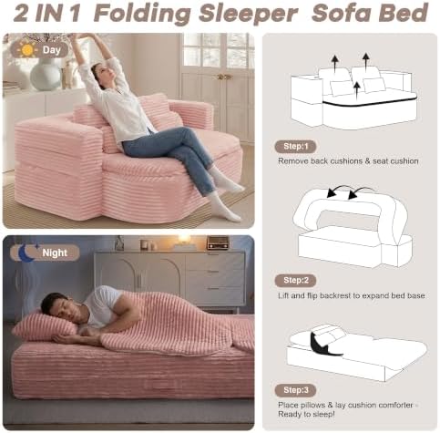 75'' Folding Sleeper Sofa Bed, Memory Foam Boneless Couch - Image 4