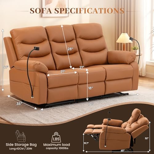 Manual Reclining Sofa, 3 Seat Recliner Couch Sofa, Home Theater Apartment - Image 2