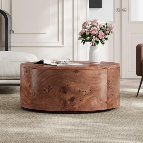 28.4" Coffee Table Round Wood Burl Wood Rotating - Image 4