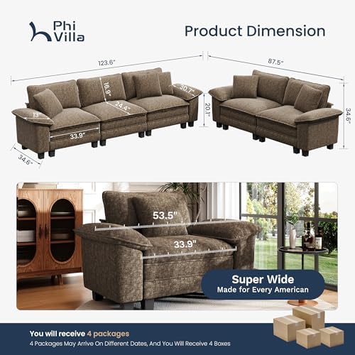 PHI VILLA 2-Piece Modular Loveseat Couch & 3-Seat Sectional Sofa Set - Image 3
