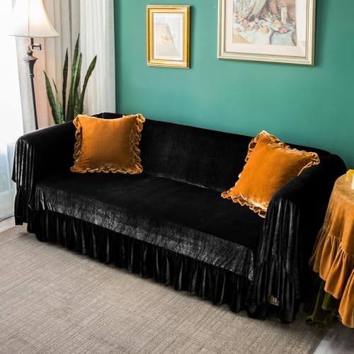 GLORY SEASON Velvet Sofa Cover Soft Decorative Luxurious Solid Exquisite Ruffle - Image 7