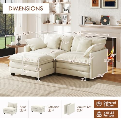 WorthFurni 77" L Shape Cloud Sofa, Modular Sectional Couch - Image 2
