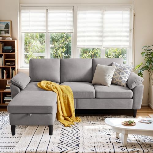 Convertible Sectional Sofa, Linen Upholstered 3 Seat Sofa by Portaforta