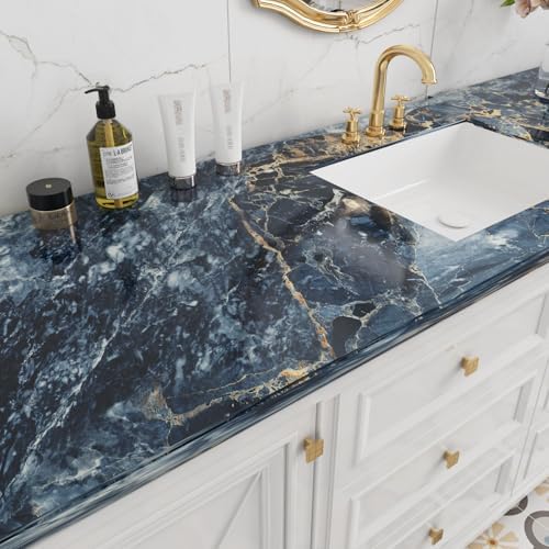 LACHEERY Dark Blue and Gold Marble Contact Paper 160 x 36 Inch Wide Renter - Image 3