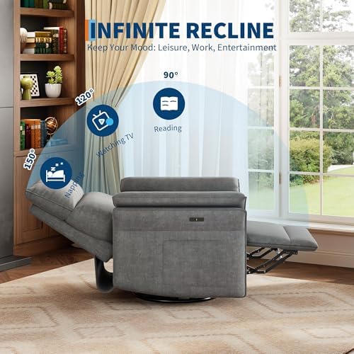 GAOMON Power Swivel Rocker Recliner, Nursery Glider, USB a&c, Light Gray - Image 6
