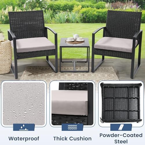 Murago 3-Piece Wicker Patio Bistro Set, Patio Conversation Set - Image 4