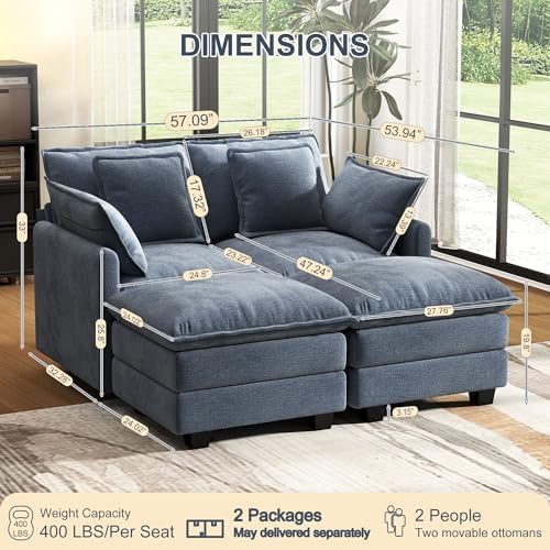 Hanherry 58" Cloud Couch Sectional Modular Sofa, Deep Seat Couches - Image 2