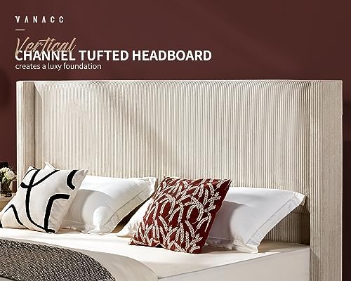 VanAcc King Size Corduroy Upholstered Bed Frame - Image 5