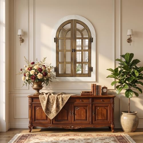 Dorlicecass Natural Wood Arched Wall Decor Window Mirror 24"x36" Single - Image 3