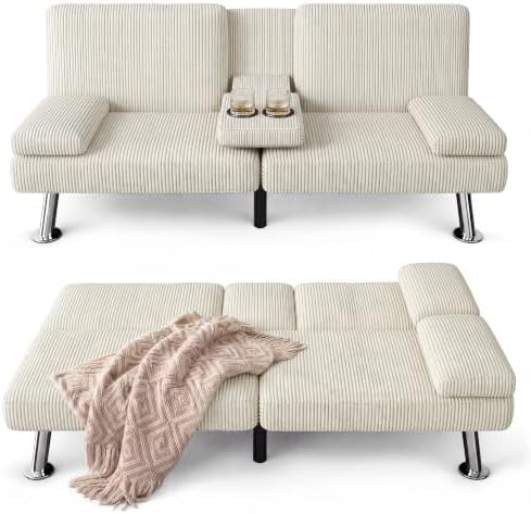Furmax Corduroy Futon Sofa Bed, Adjustable Futon Couch by Furmax