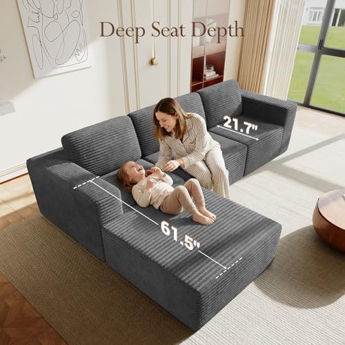 Vesgantti 119" L-Shaped Modular Sectional Sofa, Corduroy Cloud Couch - Image 5