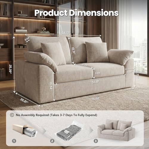 75.6" Cloud Boneless Sofa, Loveseat Couches - Image 2