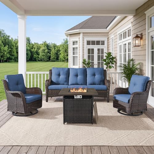 Belord 4 Piece Patio Wicker Furniture Set, Outdoor Swivel Rocker Chairs by Belord