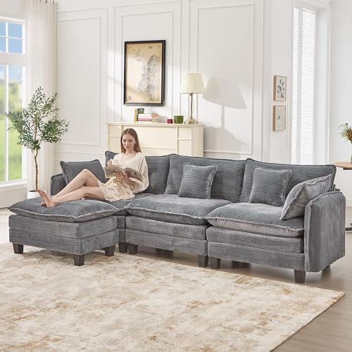 Corduroy Cloud Couch Modular Sectional Sofa, Oversized Deep Seat Modern by VBONDA