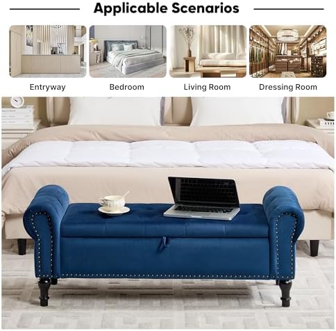Storage Bench for Bedroom, Velvet Queen Size Benches - Image 6
