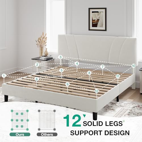 Novilla King Bed Frame and Headboard, King Bed Frame, Velvet Upholstered Bed - Image 5