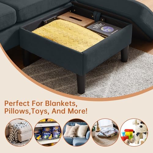 Convertible Sectional Sofa, Linen Upholstered 3 Seat Sofa - Image 4