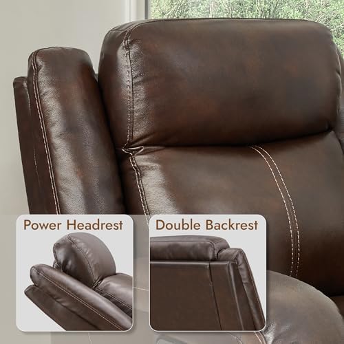 Watson & Whitely Genuine Leather Wall Hugger Power Recliner, Dark Brown - Image 6