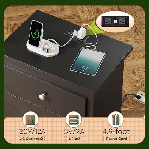 WLIVE Tall Nightstand with Charging Station, Wood Bedside Table - Image 4